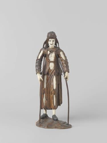 Bedelende figuur op twee krukken