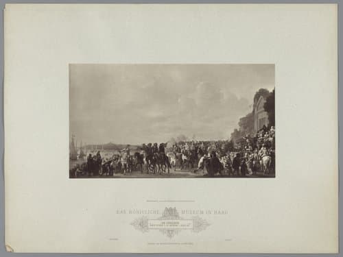 Fotoreproductie van schilderij Willem II voor Amsterdam (Aanslag van 1650) door Jan Lingelbach, coll. Mauritshuis