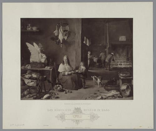 Fotoreproductie van schilderij Keukeninterieur door David Teniers de Jongere, coll. Mauritshuis
