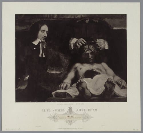 Fotoreproductie van schilderij De anatomische les van Dr Joan Deyman door Rembrandt, coll. Rijksmuseum