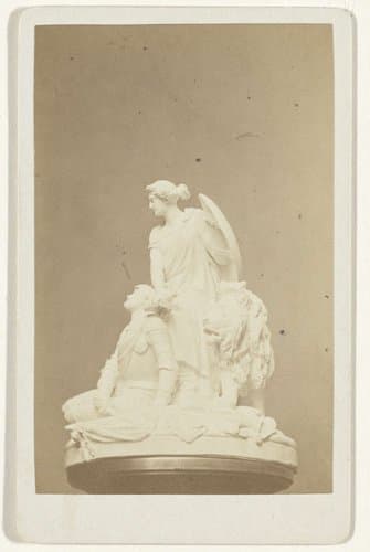 Vier foto's van het ontwerp voor een monument voor de slag bij Heiligerlee