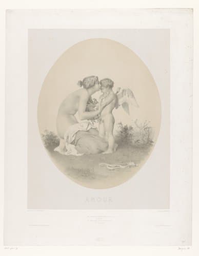 Venus kust Cupido met bloemen