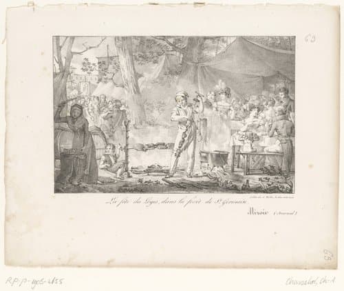 Man rijgt vlees aan het spit tijdens het Fête des Loges