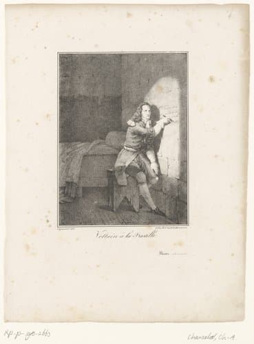 Voltaire schrijft op de muur van zijn cel in de Bastille