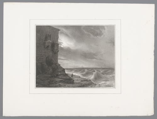 Huis aan de kust bij maanlicht