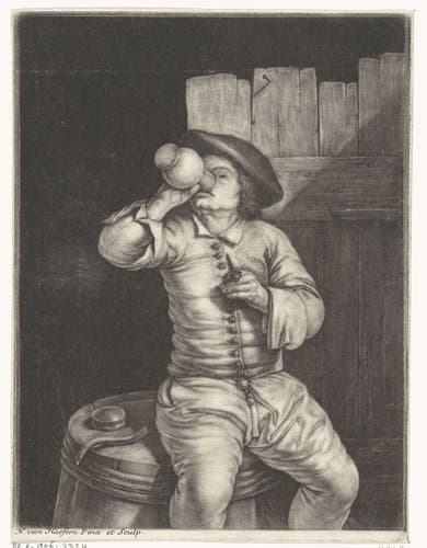 Drinkende man op een ton