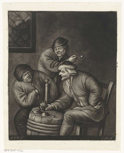 Drie mannen rond een ton