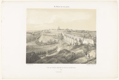 Zicht op Dinan en het viaduct over de rivier de Rance