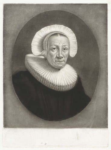 Portret van een oude vrouw met geplooide plooikraag