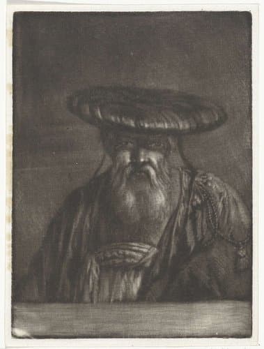 Portret van een oude man met een platte brede muts