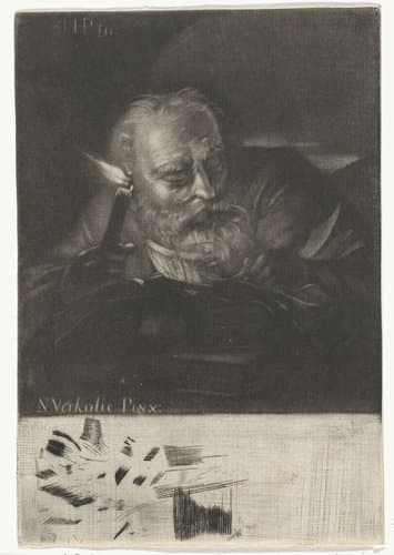 Lezende oude man bij kaarslicht