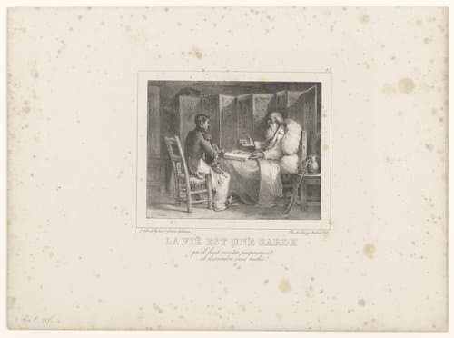 Oude man geeft een wijze les aan een jonge soldaat