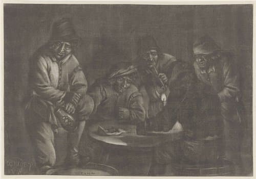 Vijf mannen bij kaarslicht