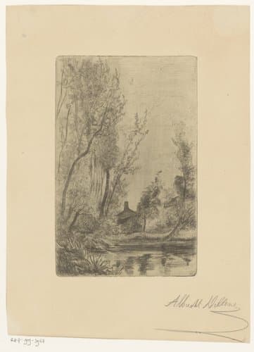 Landschap met huis aan het water