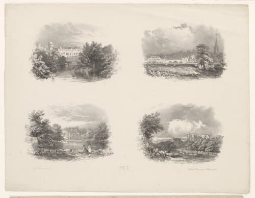 Vier landschappen met monumentale bebouwing