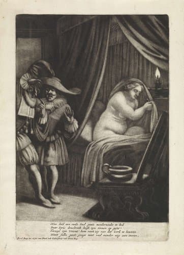 Twee mannen bij een naakte vrouw