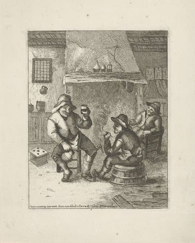 Drie boeren bij de haard