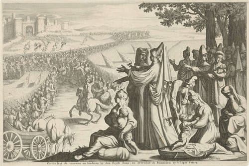 Civilis laat de vrouwen en kinderen by den strydt staan, en overwint de Romainen by 't leger Vetera