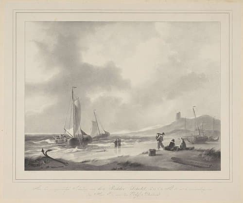 Strandgezicht met twee zeilboten in de branding