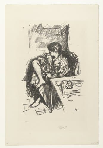 Zittende vrouw kleedt zich aan