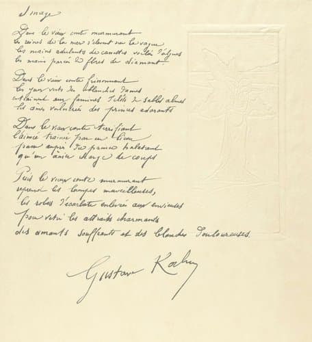 Illustratie met halfnaakte vrouw in landschap bij gedicht Image van Gustave Kahn