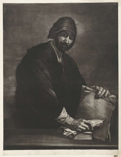 Filosoof met boek en schriftrol