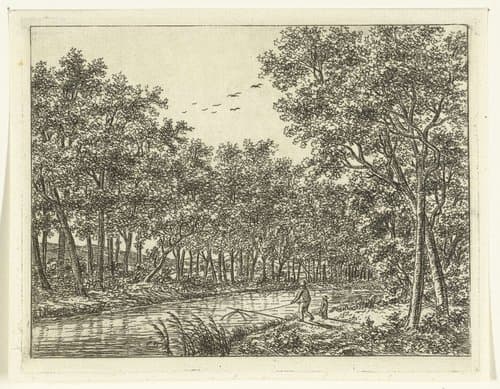 Rivierlandschap met visser en jongetje