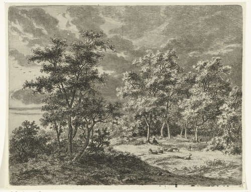 Landschap met herder en zeven schapen