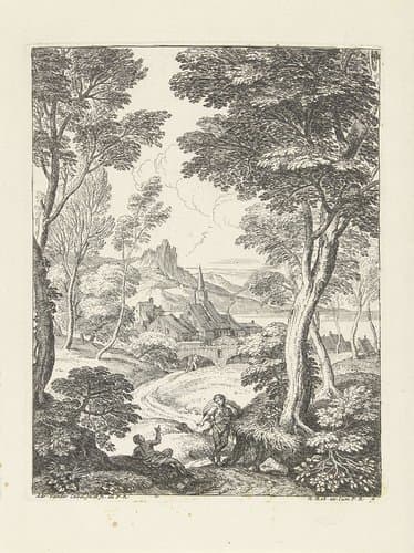 Landschap met spitse toren