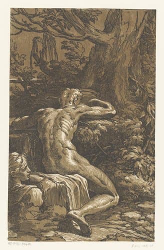 Naakte man in een landschap