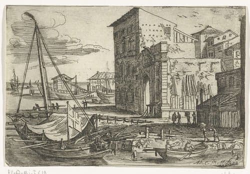 Roeiboot voor anker aan de kade van de haven van Messina