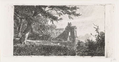 Landschap met poortgebouw