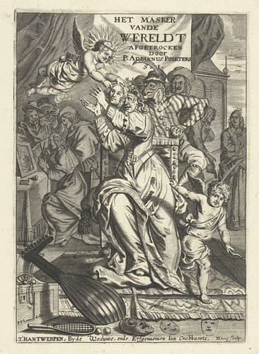 Titelprent voor: Het masker vande wereldt afgetrocken, Antwerpen