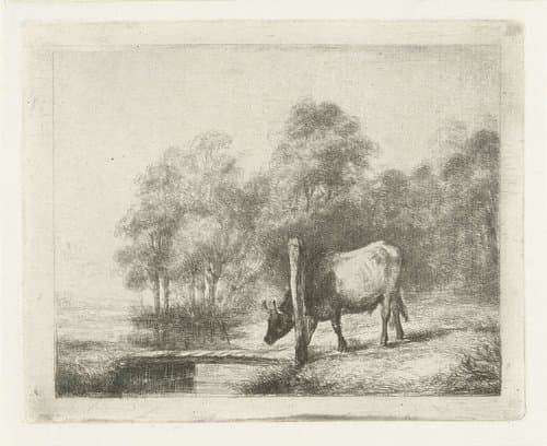 Landschap met een koe naast een sloot