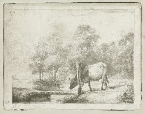 Landschap met een koe naast een sloot