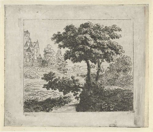 Landschap met kerk op een heuvel