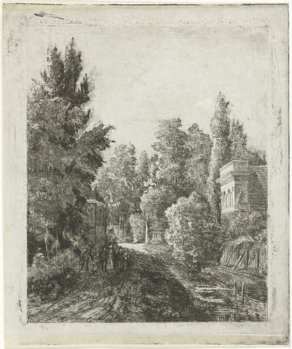 Dorpsstraat met een wandelend gezelschap