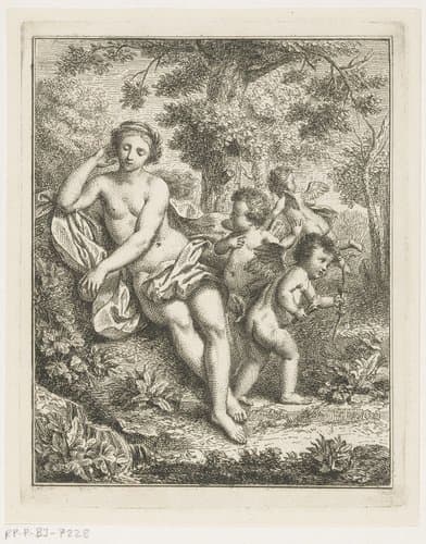Venus, Amor en twee putti in een arcadisch landschap