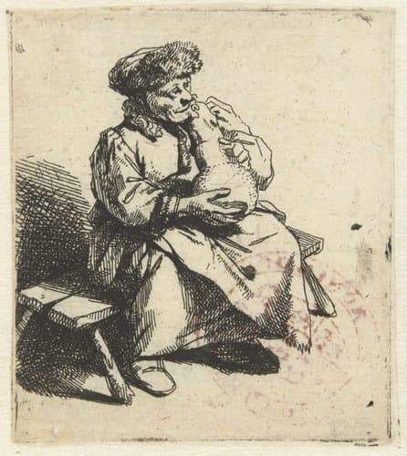 Vrouw zittend met een kruik