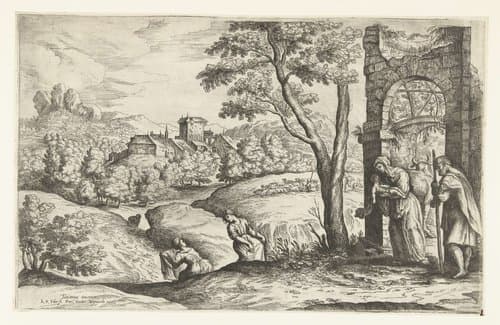 Landschap met de heilige familie en twee voedvrouwen