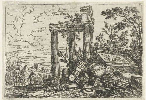 Ruïnelandschap met de vlucht naar Egypte