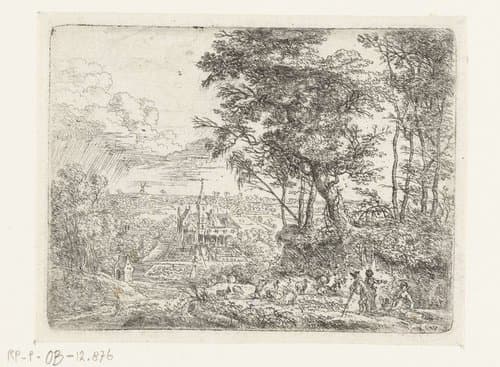 Landschap met in de verte een landhuis