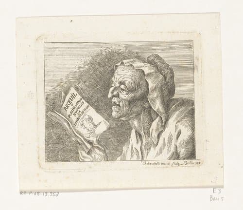 Buste van een zingende oude vrouw