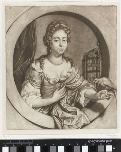 Vrouw met een papegaai in een venster