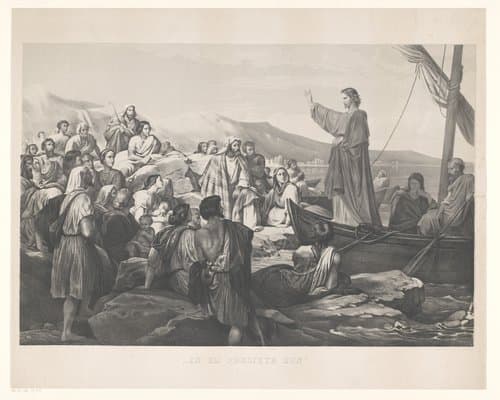 Christus vertelt gelijkenissen vanaf een boot