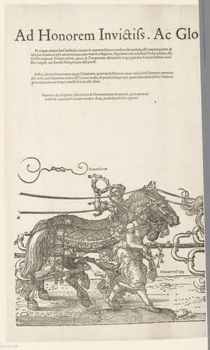 Triumphalis hic Currus Ad Honorem Invictiss. Ac Gloriosissimi Principis D. Maximiliani Caesaris Semper Augusti concinnatus est, Ac per Albertum Durer Deliniatus