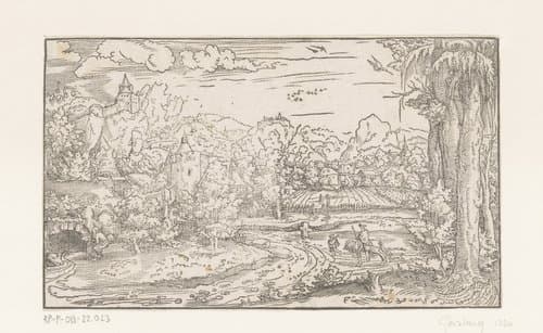 Landschap met de heilige Hieronymus en twee reizigers