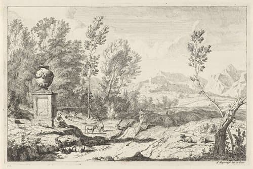 Fluitspelende herder bij een monument