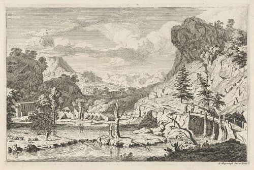 Rivierlandschap met een brug