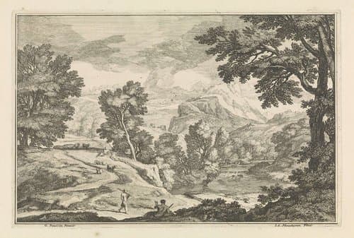 Landschap met een rivier en herders